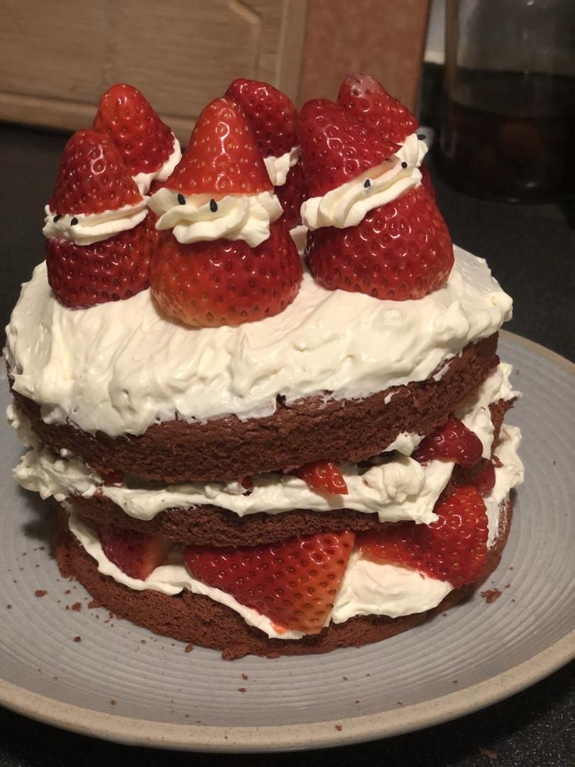 圣诞草莓雪人 红丝绒戚风裸蛋糕