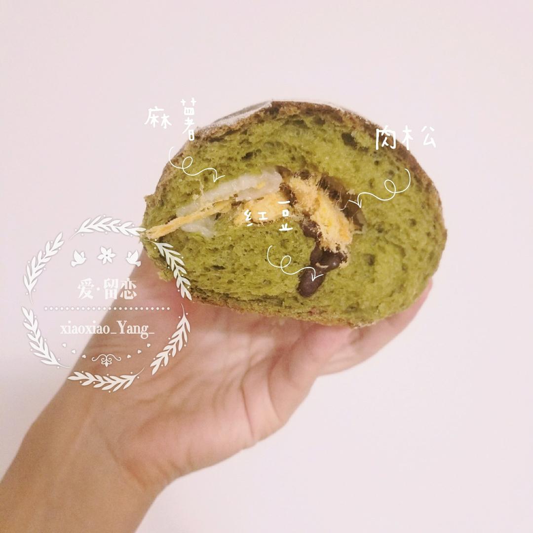 抹茶麻薯红豆软欧包