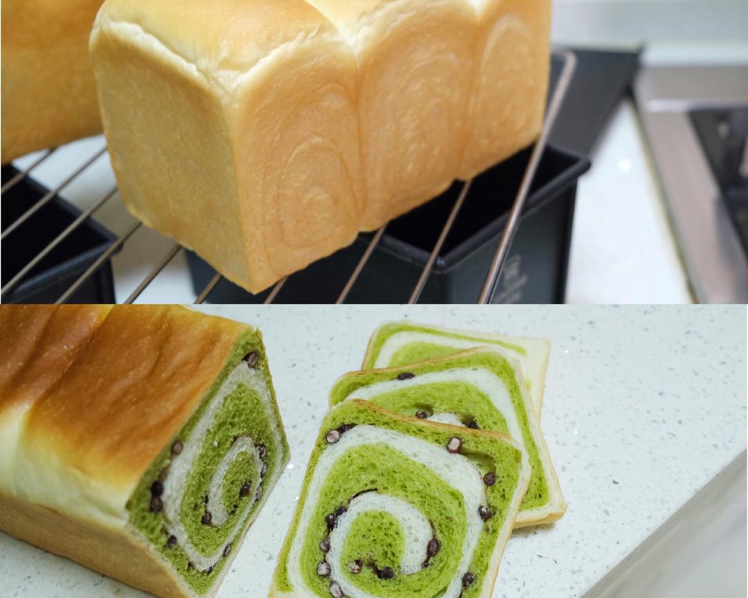 中种北海道吐司以及变种抹茶红豆双色吐司