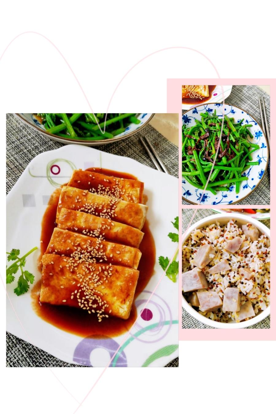 素🉑酱汁烧豆腐，鸡松茸酱炒南瓜远的做法