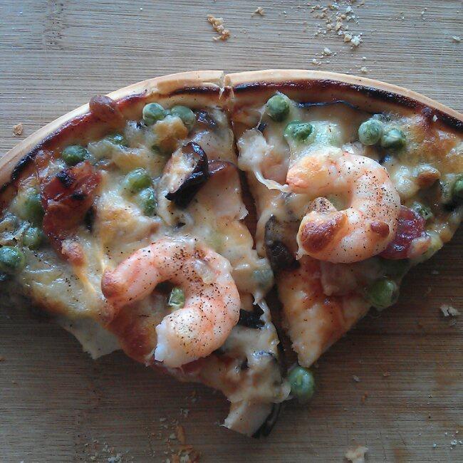 香菇培根虾仁披萨