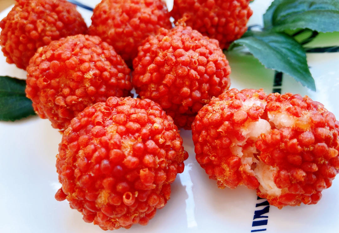 喵小姐777做的荔枝芝士虾球咸鲜浓香假荔枝get