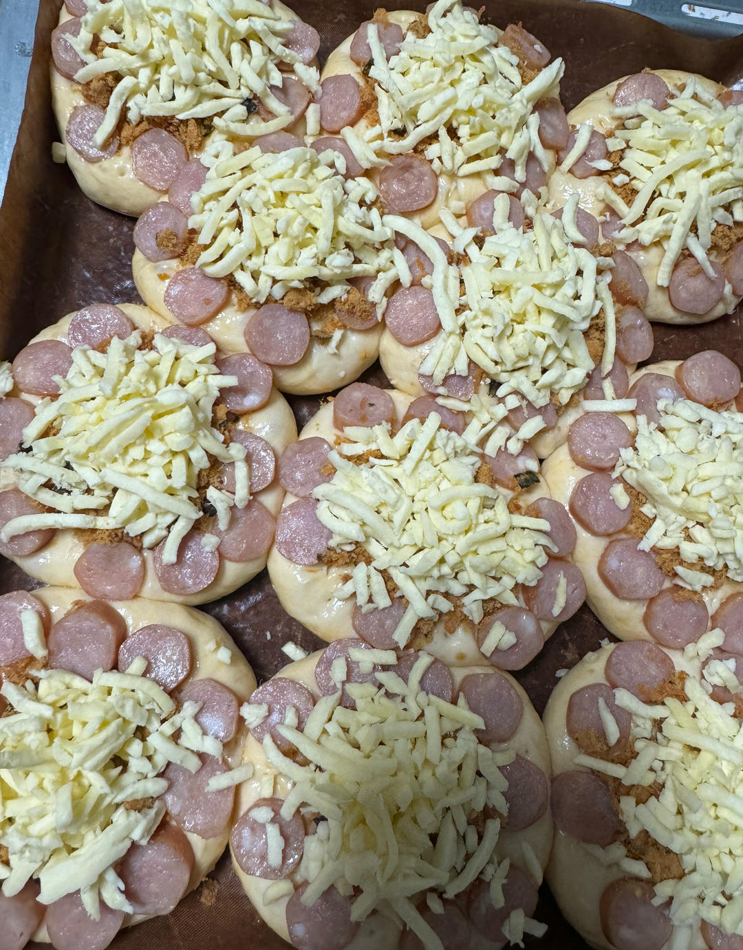 🍕快手简单｜一次发酵｜可可爱爱火腿披萨小面包｜学生早餐