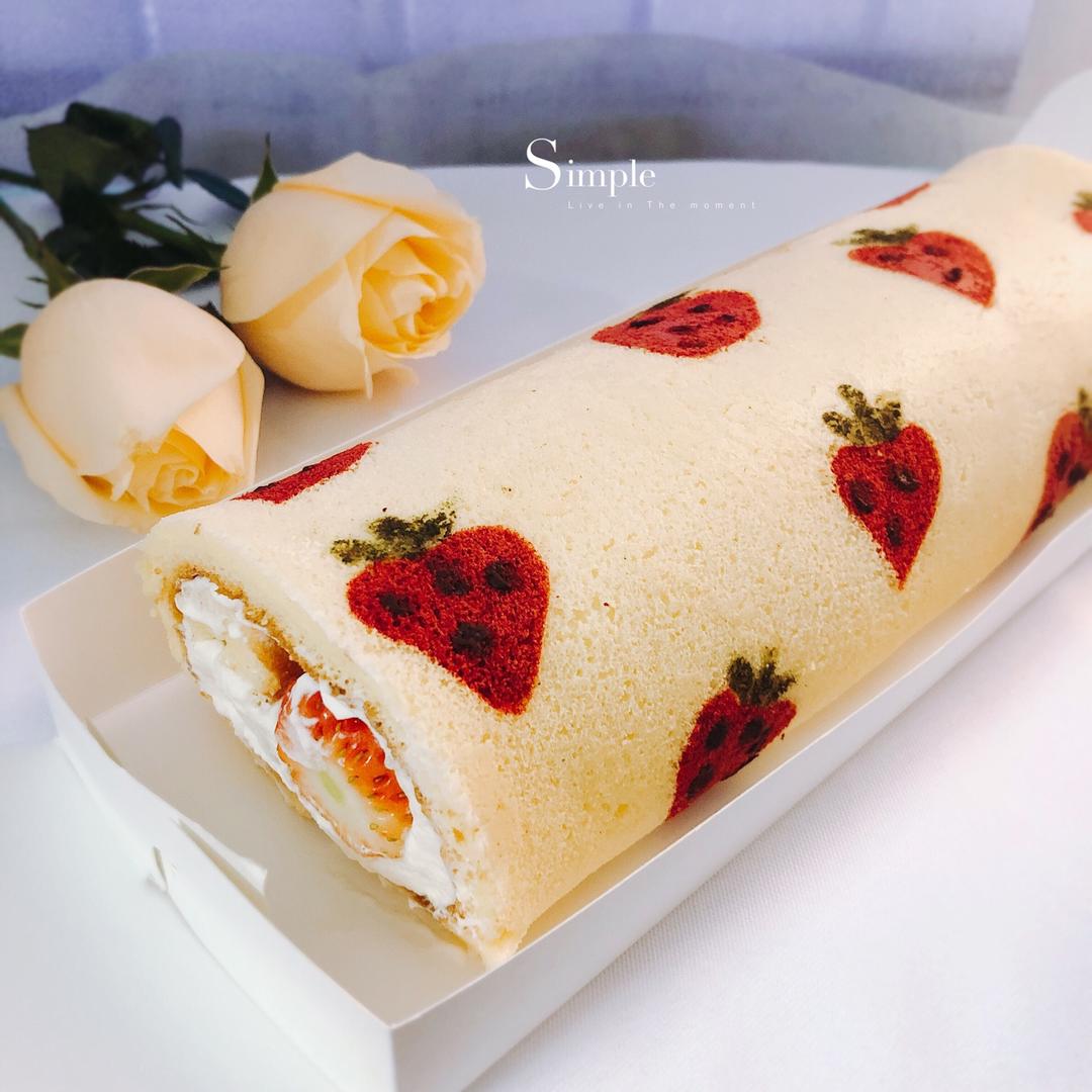 可爱草莓彩绘蛋糕卷🍓