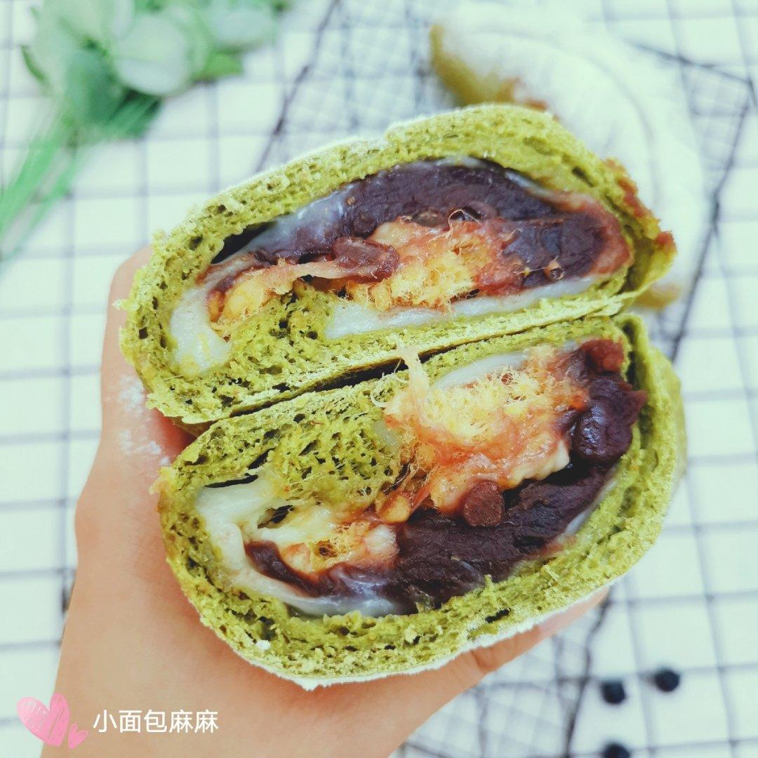 比原麦山丘还好吃的【抹茶麻薯古早味面包】肉松红豆沙