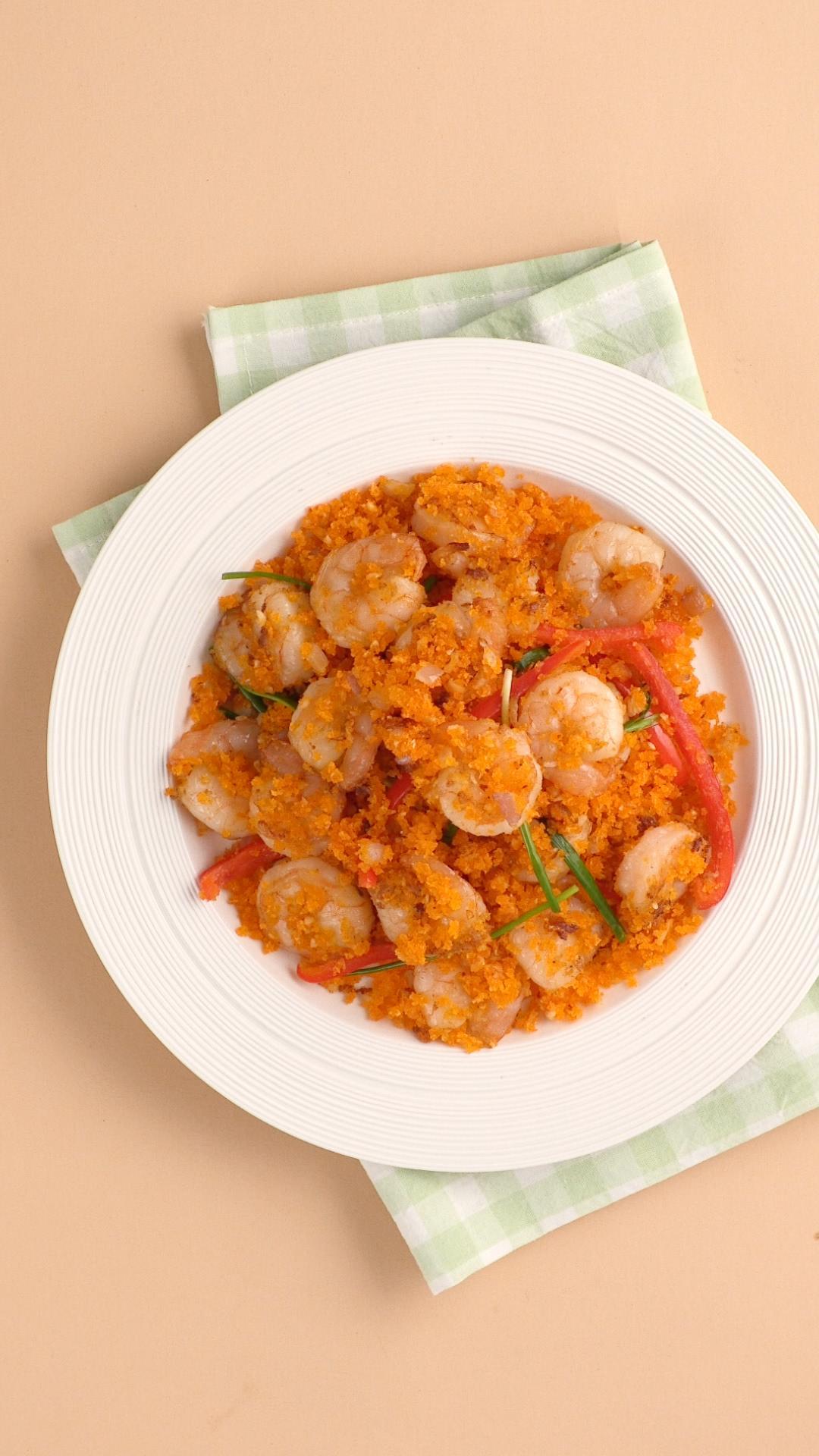 面包糠炒虾的做法