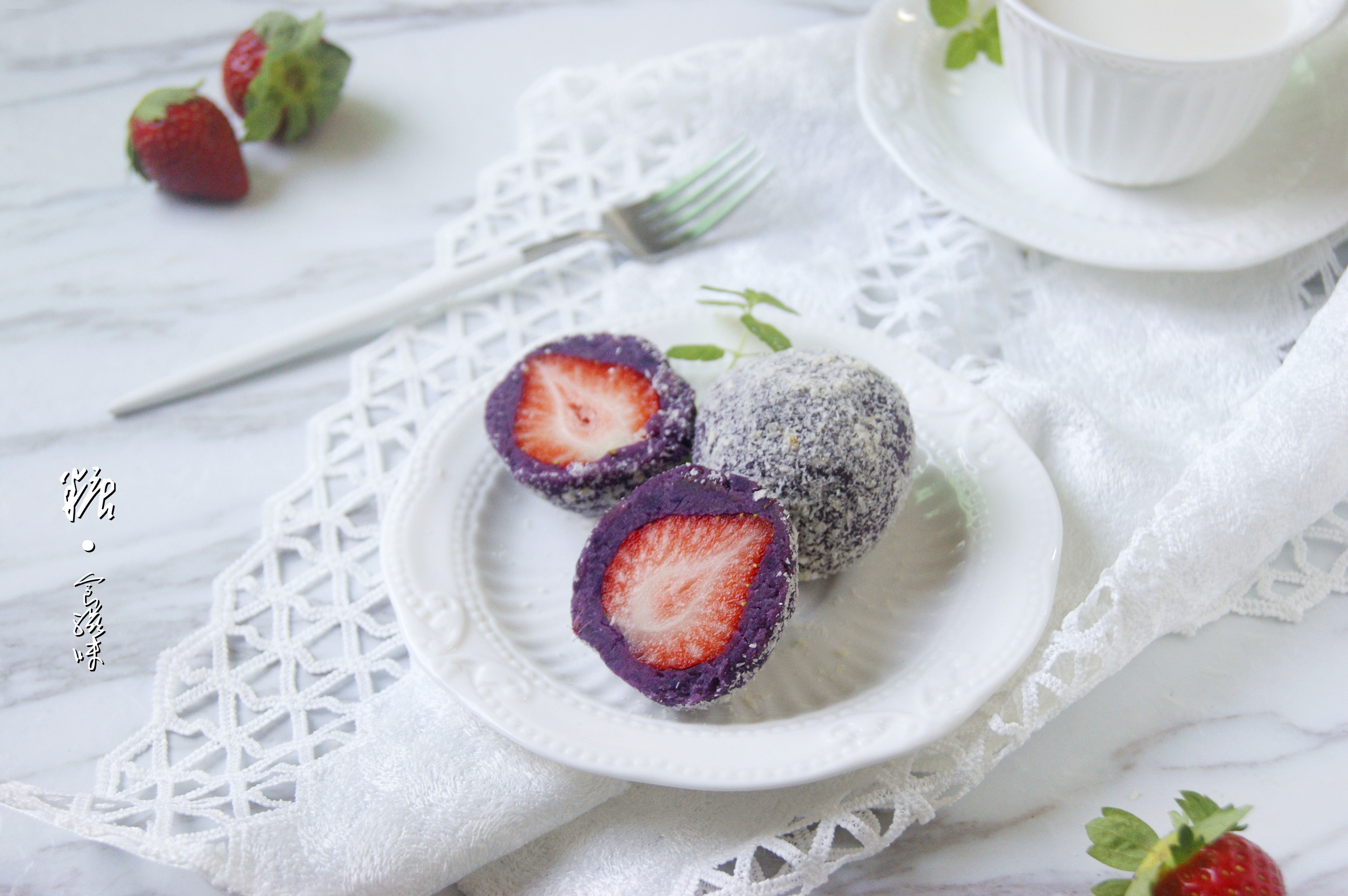 低脂健康小甜点【紫薯草莓大福】的做法