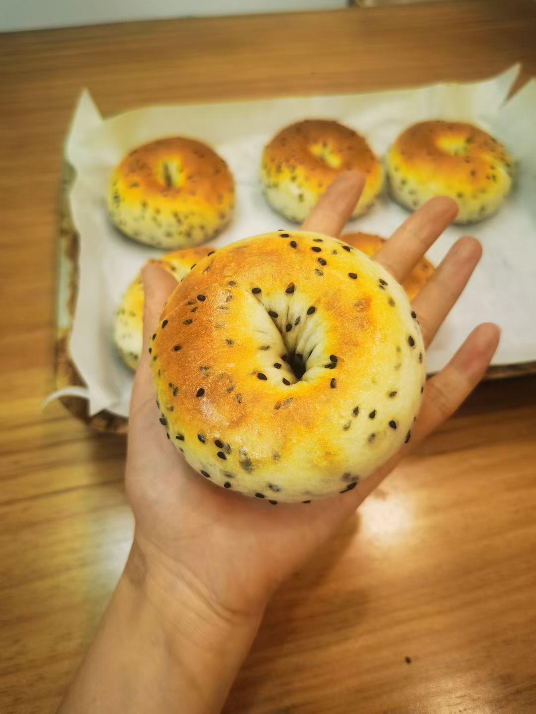 巨好用的贝果配方🔥无油低糖黑芝麻贝果