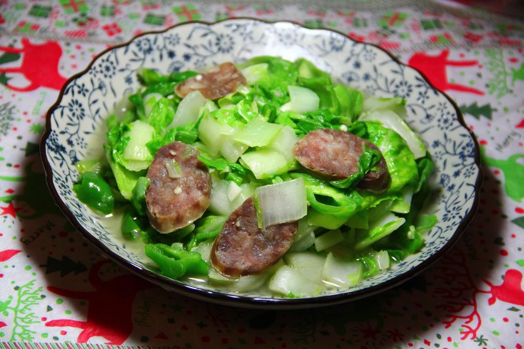 董太的私房菜--青菜炒香肠的做法