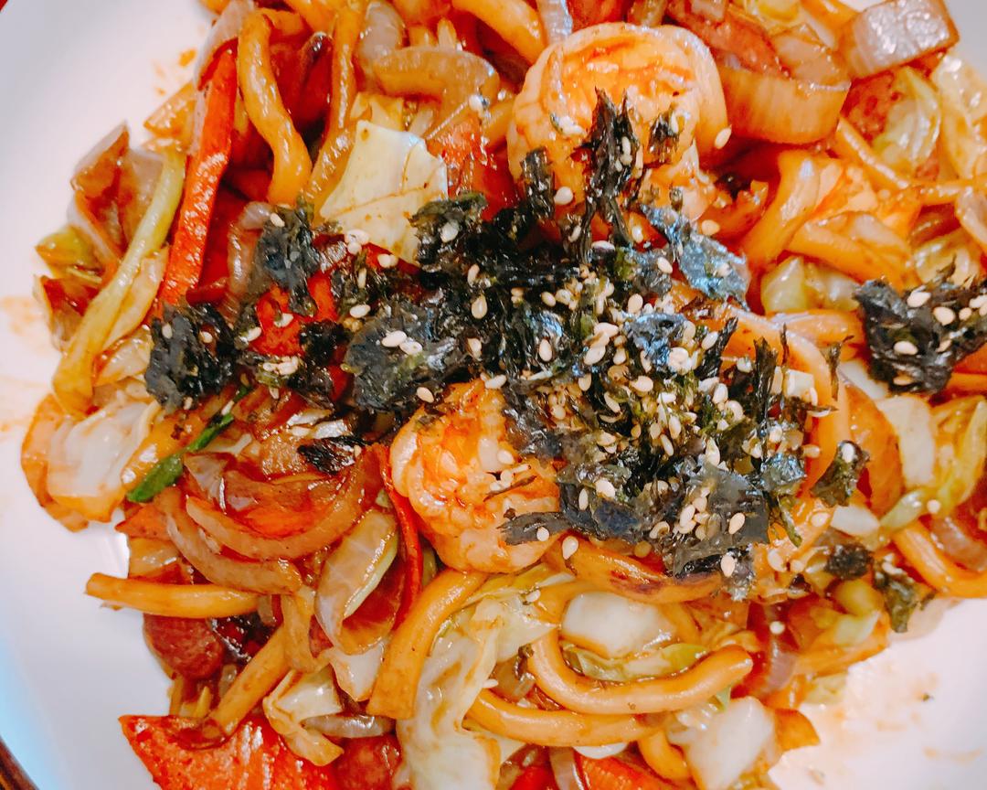 快手「热炒乌冬面」🍤