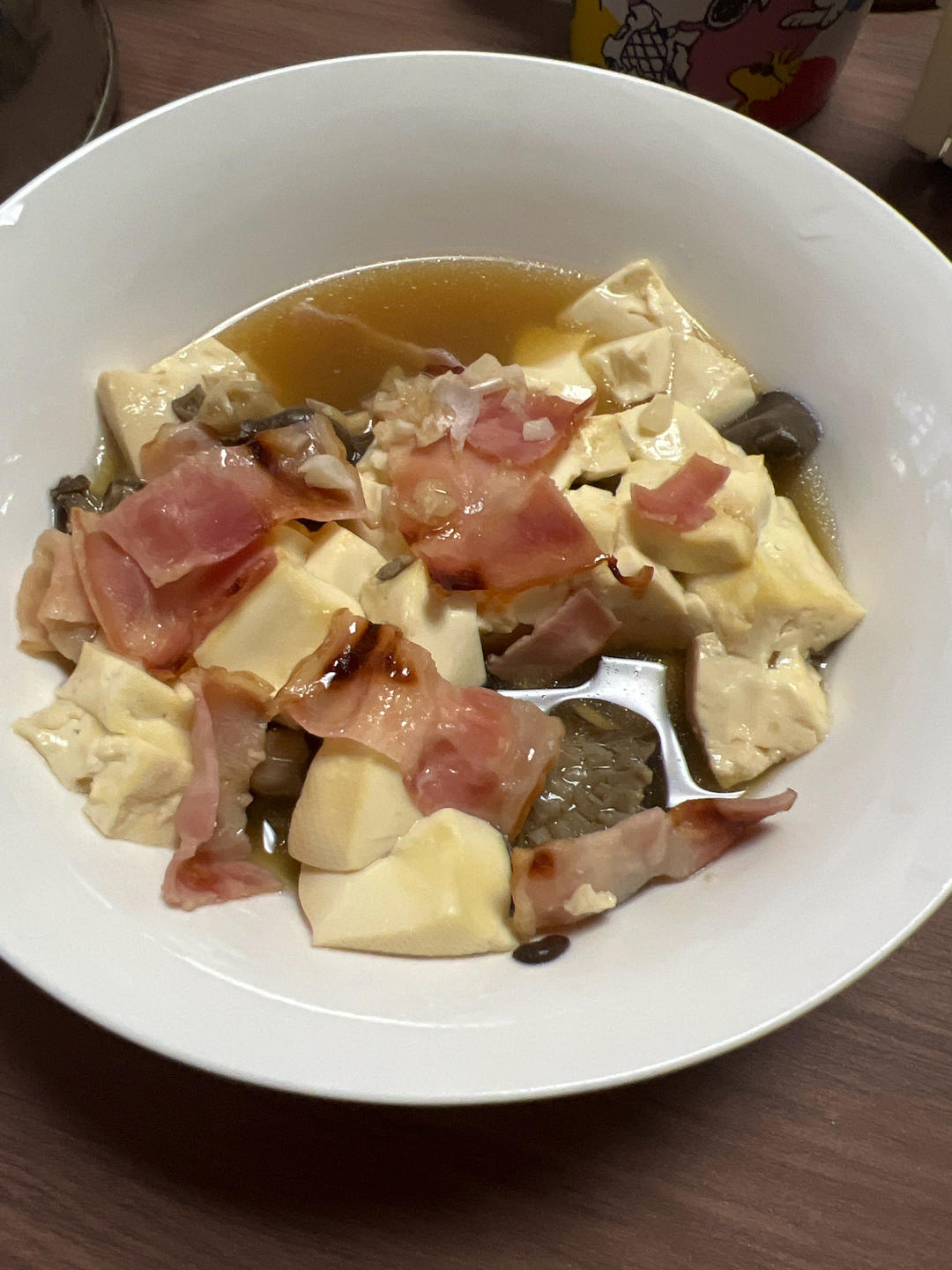 微波炉菜 香味豆腐蒸舞菇培根
