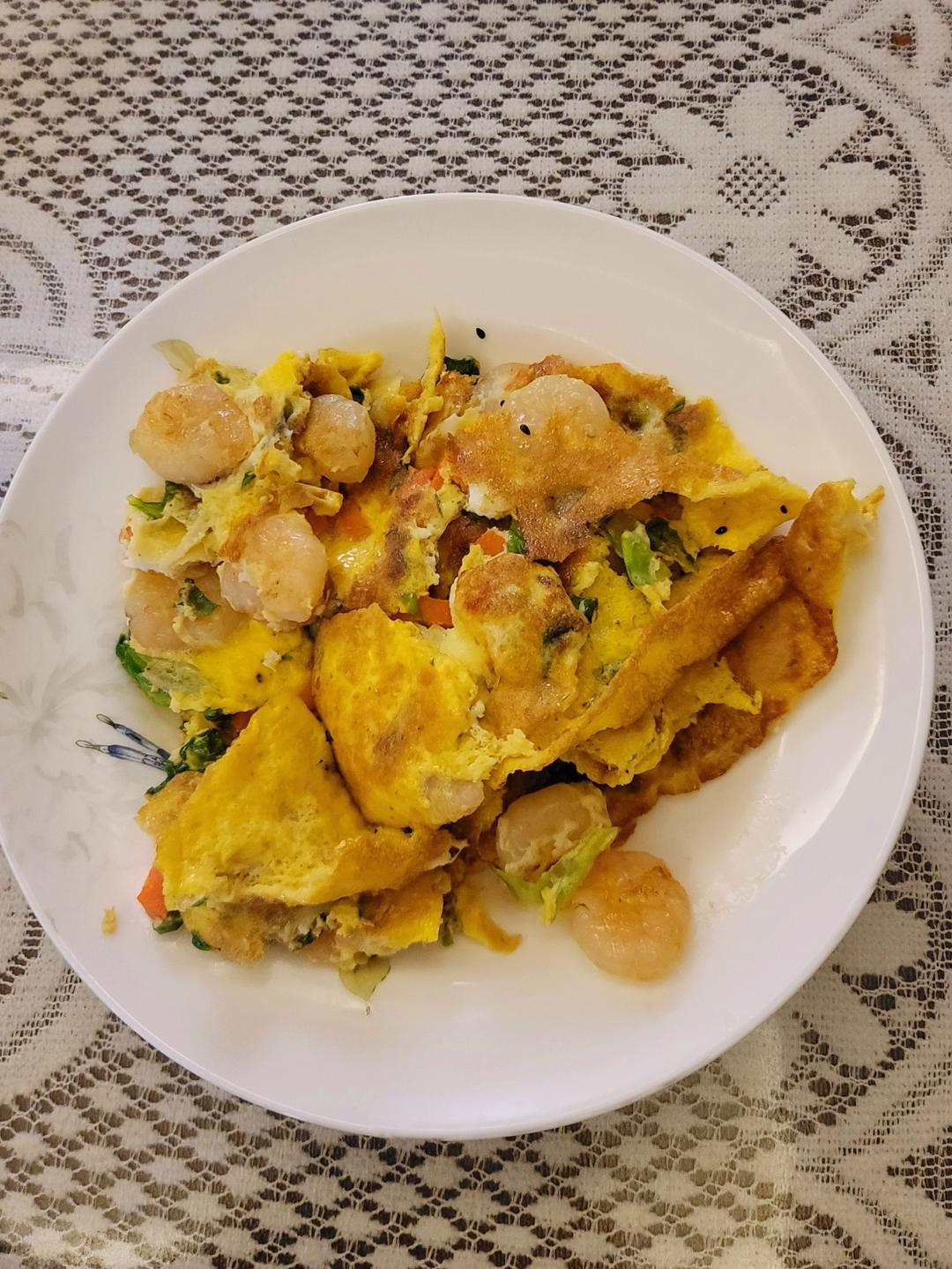 减脂菜谱虾仁生菜蛋饼