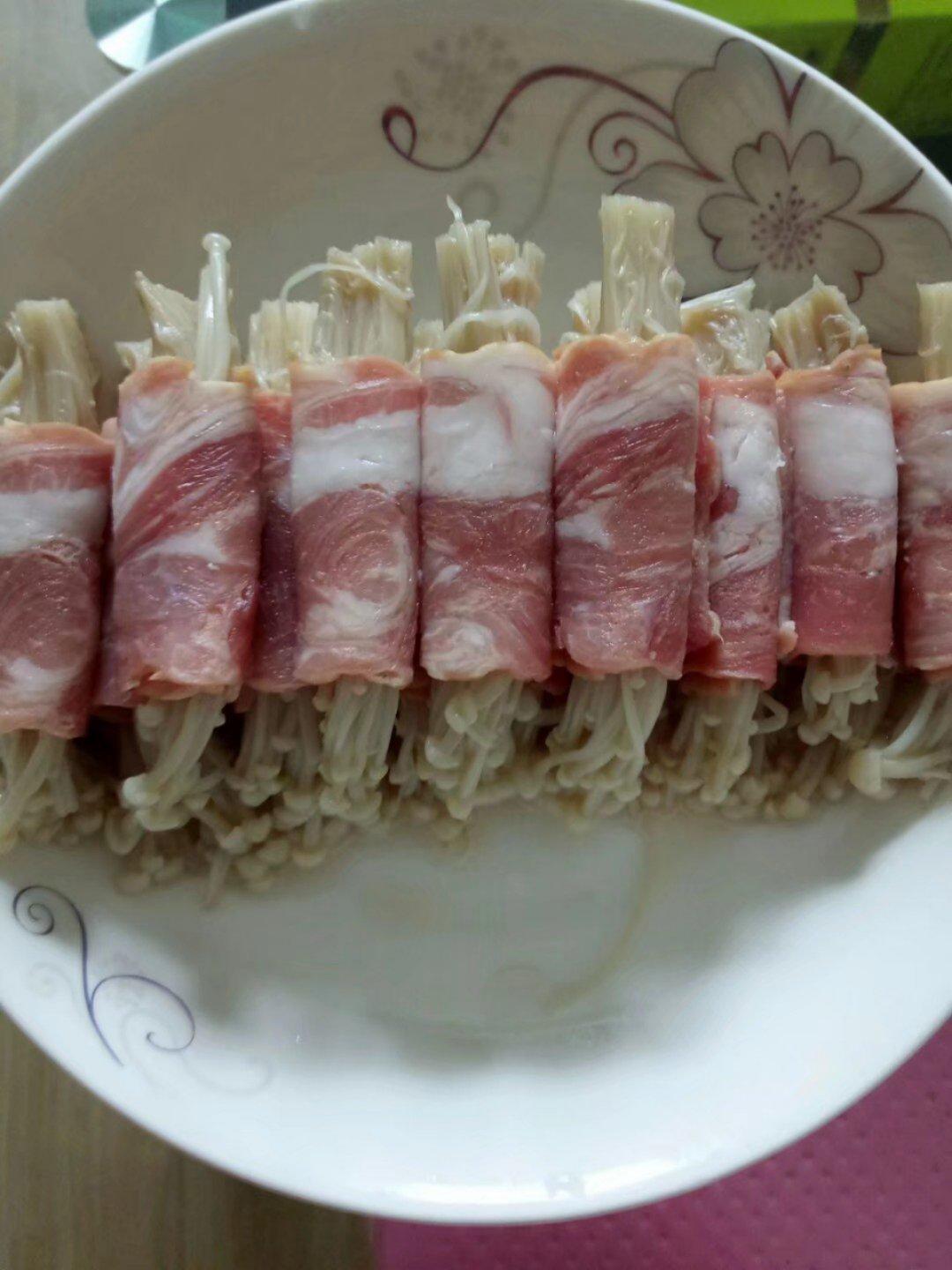 香煎培根金针菇卷