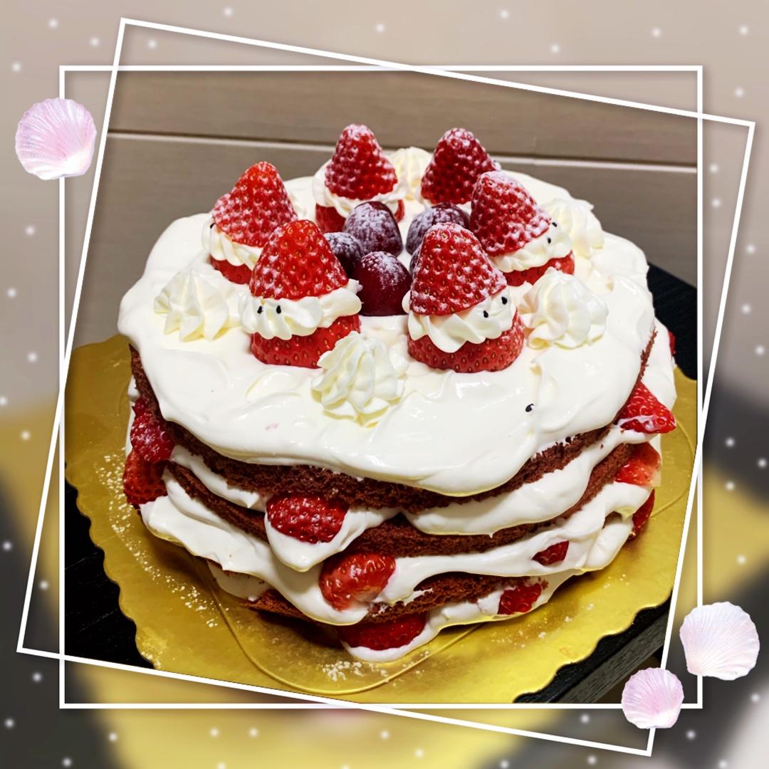 圣诞草莓雪人 红丝绒戚风裸蛋糕