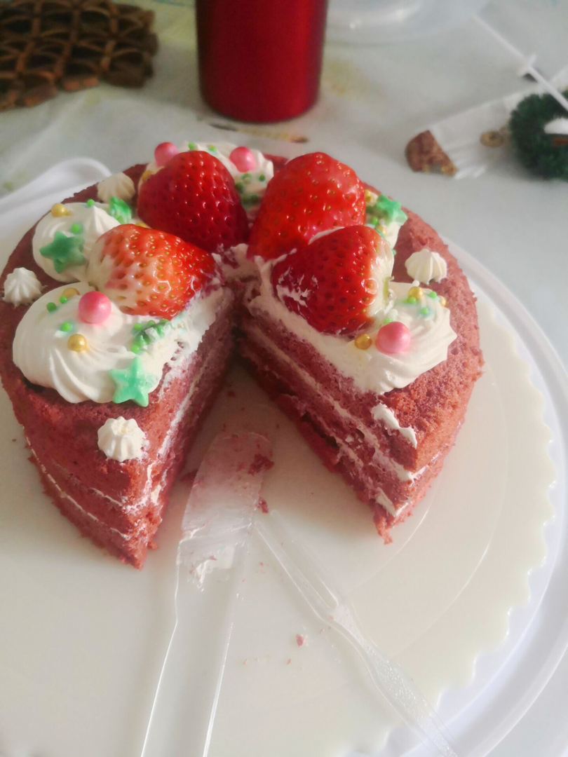 圣诞红丝绒海绵蛋糕/古早蛋糕/裸蛋糕