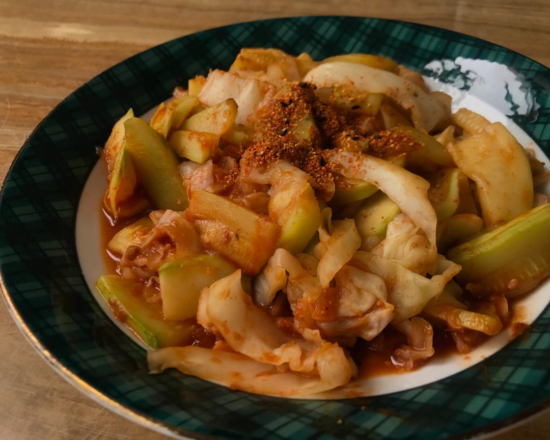 韩式茄汁西葫芦炒包菜🥫Korean Style Sour & Spicy Vegetables