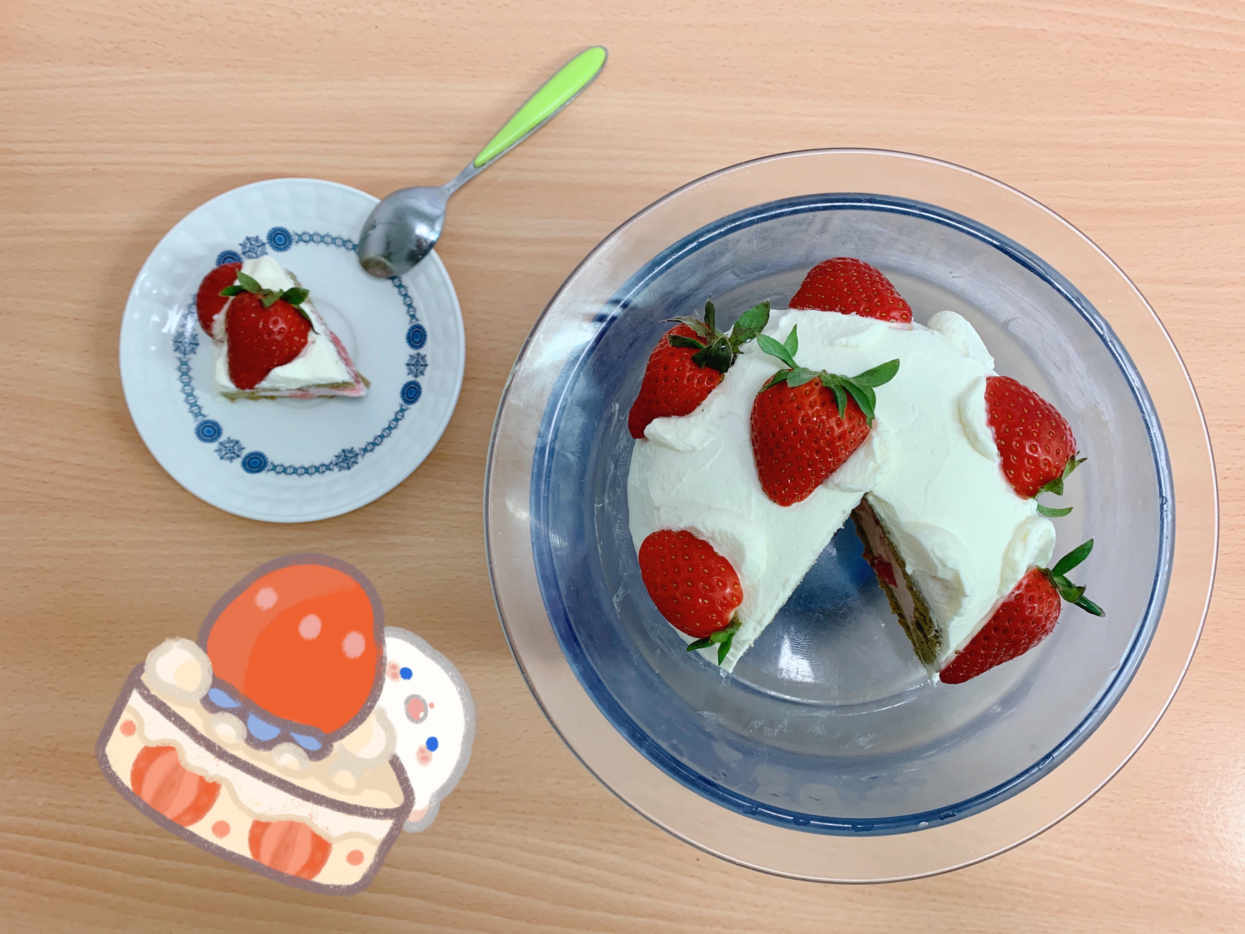抹茶草莓炸弹蛋糕（草莓慕斯夹心）减糖版