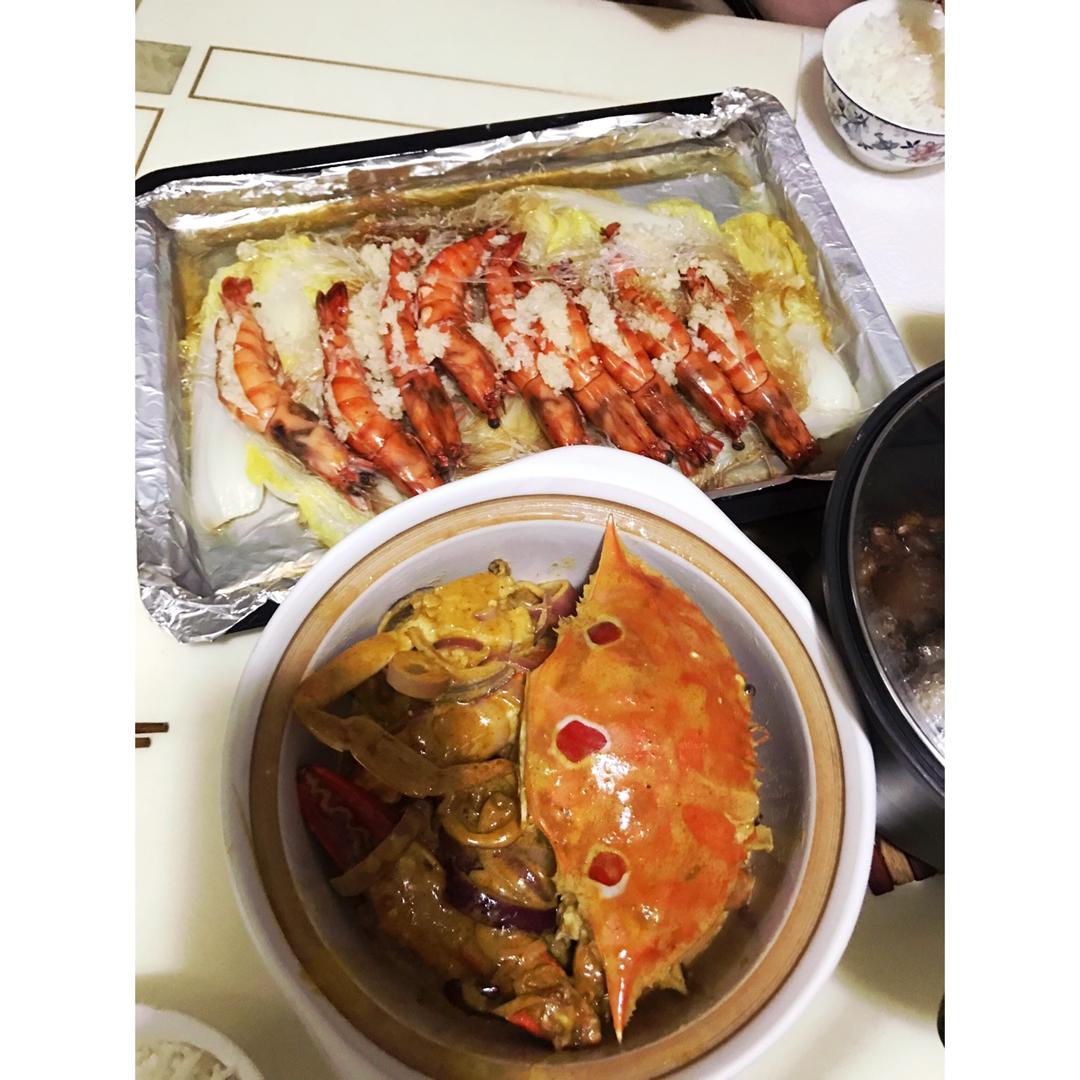 蒜蓉金针菇烤花蛤虾