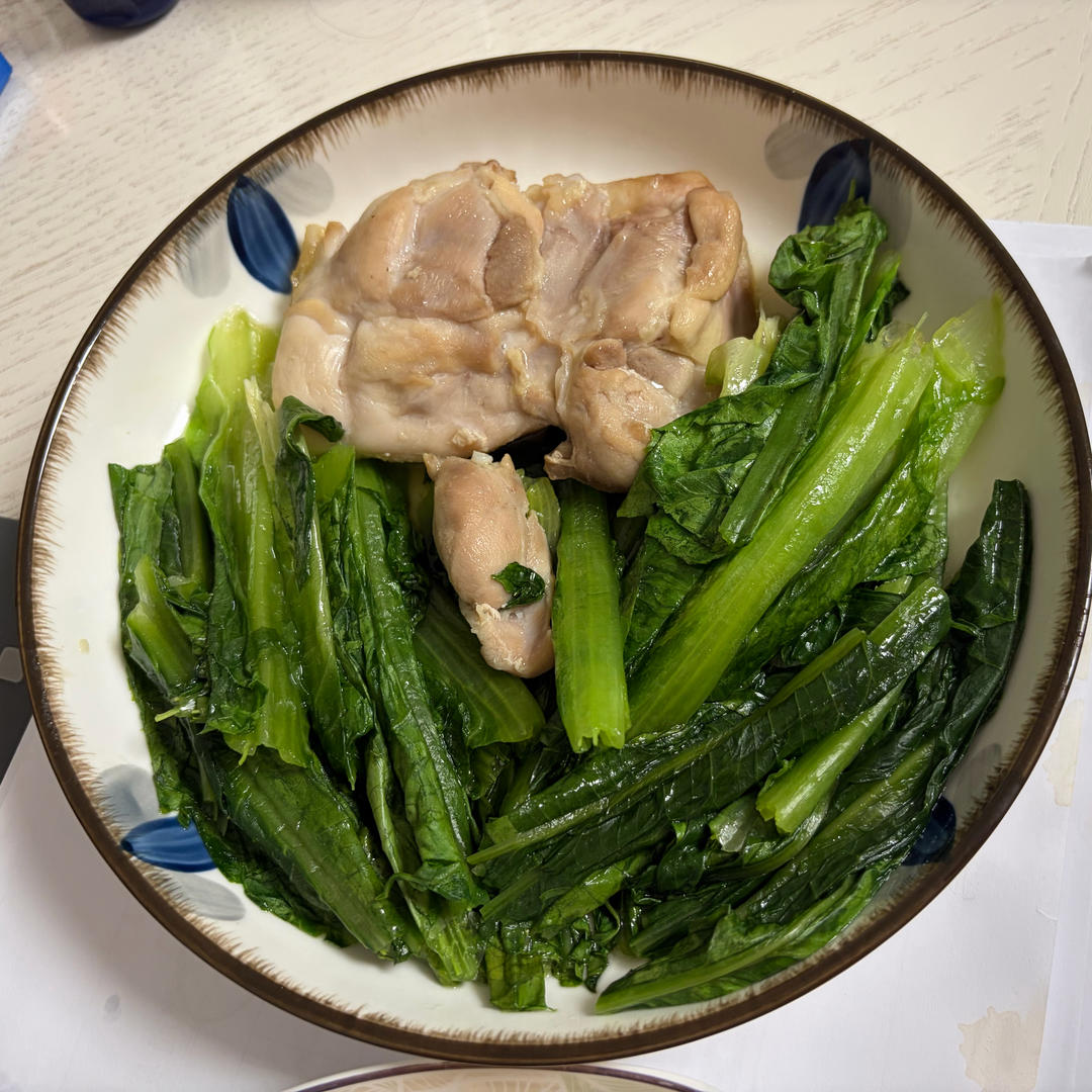 记录盐水鸡腿排和油麦菜