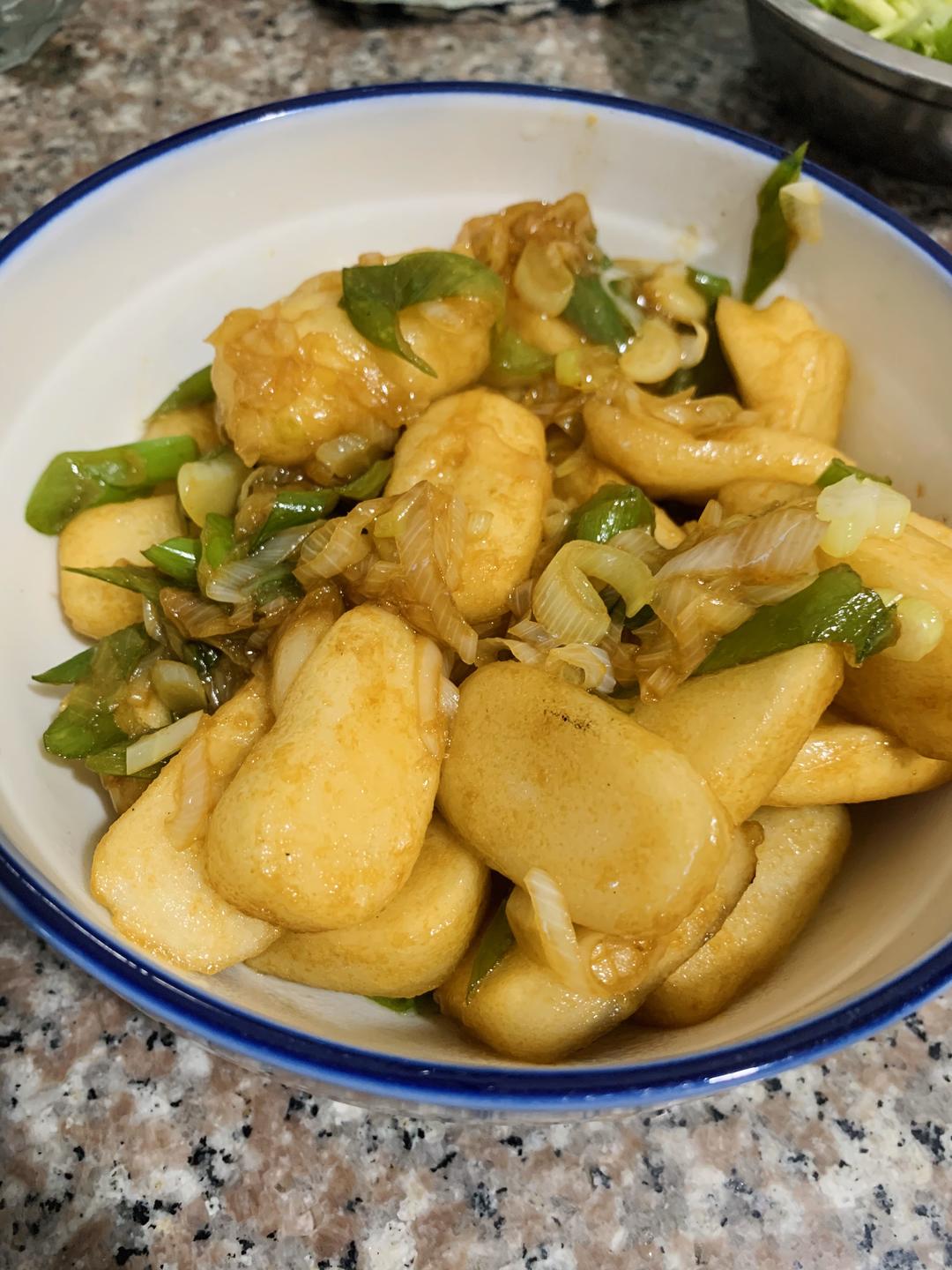 大葱炒白果的做法