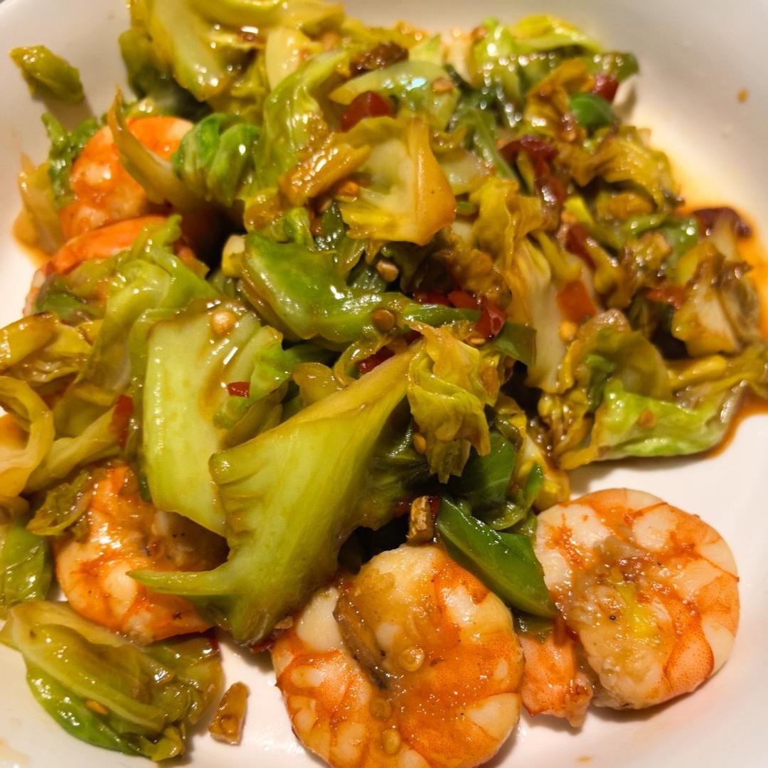 低脂低卡❗️0⃣️难度，Q弹鲜美的包菜炒虾仁❗️