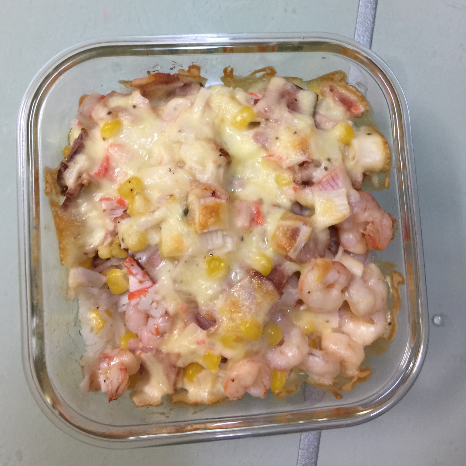 鲜虾培根芝士焗饭