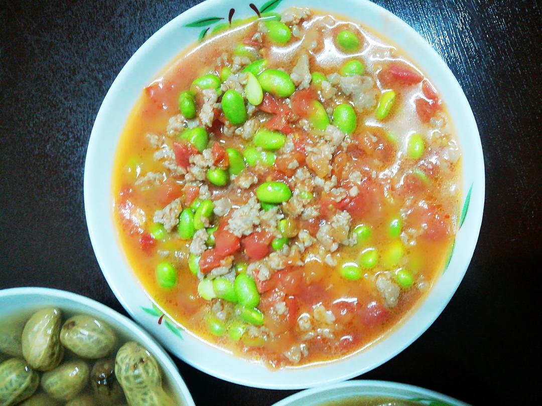 肉末番茄烧毛豆