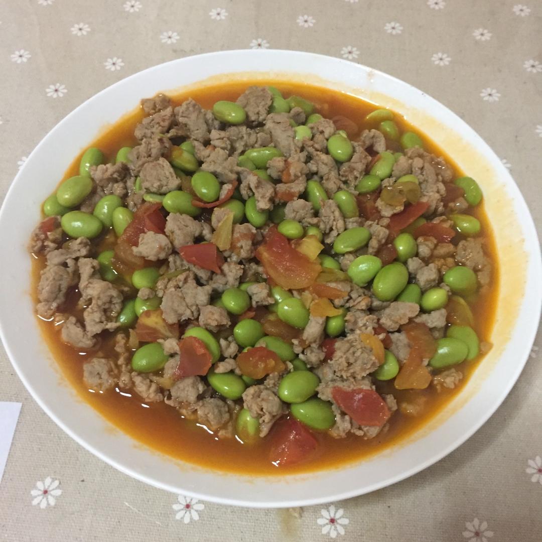 肉末番茄烧毛豆
