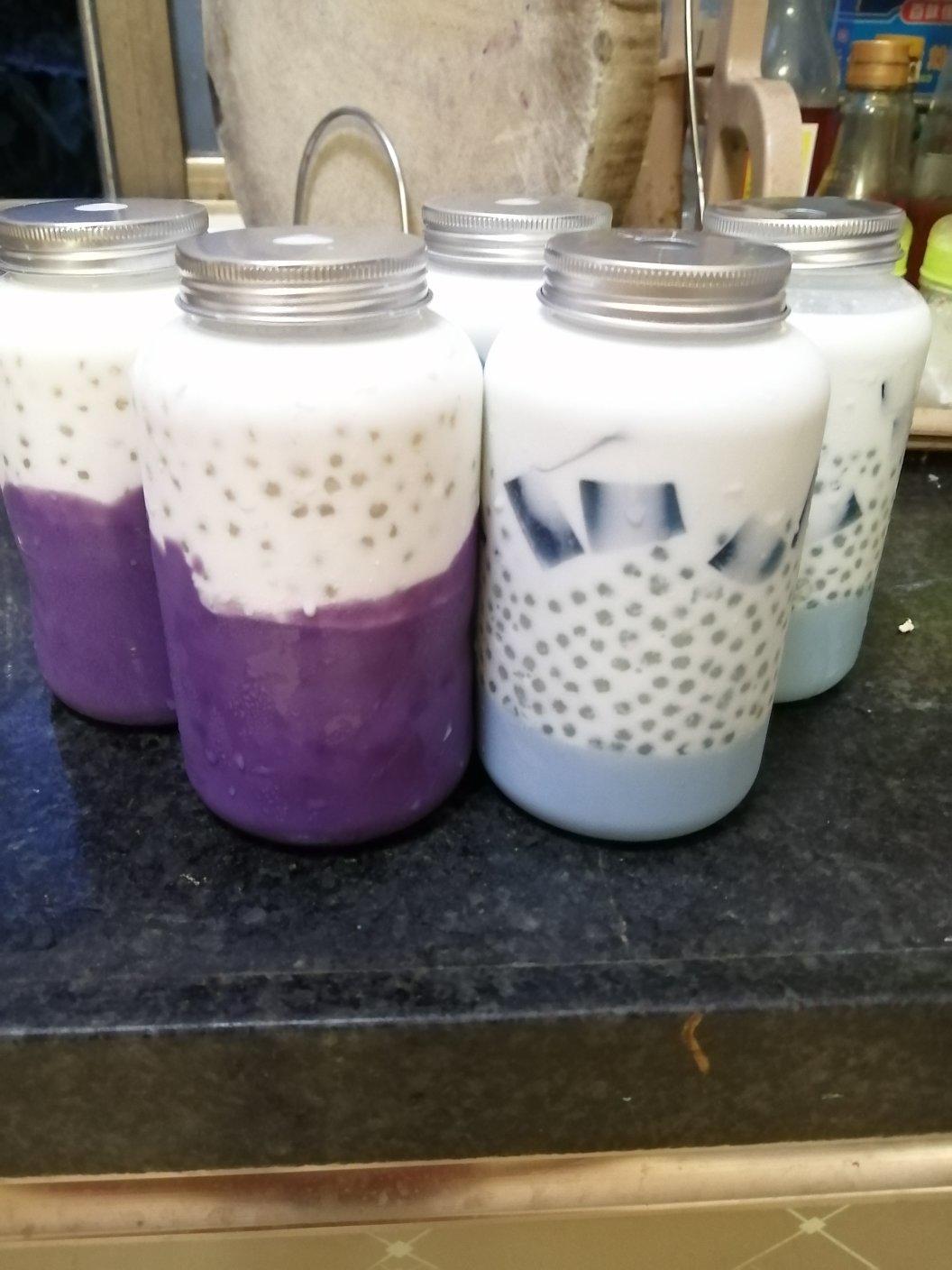 蝶豆花奶冻西米露