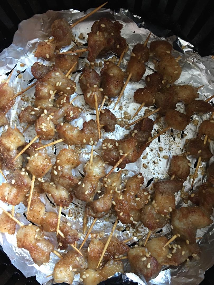 🔥孜然肉串🍢🔥鲜嫩有汁（空气炸锅 做菜超简单）烤箱也可以做