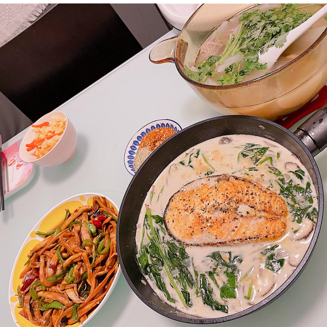 Brunch&一人食｜低卡版奶油菠菜三文鱼｜Creamy Salmon✨