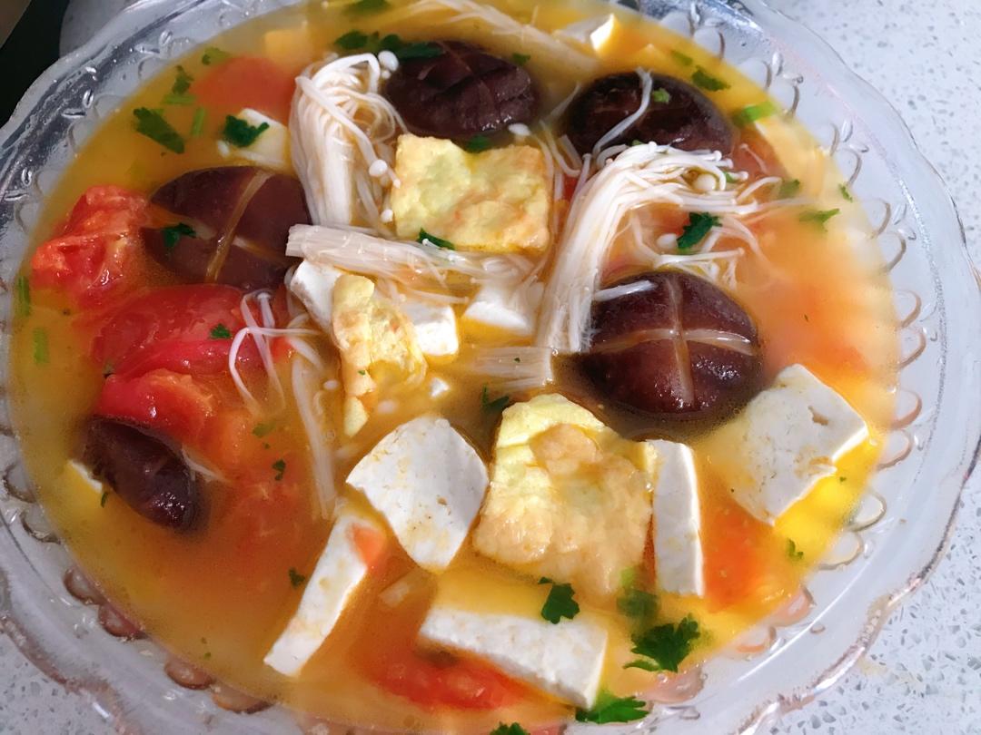 西红柿菌菇豆腐汤