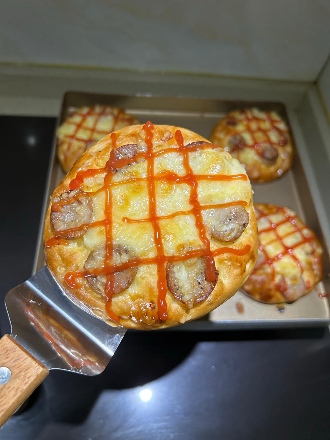 🍕快手简单｜一次发酵｜可可爱爱火腿披萨小面包｜学生早餐