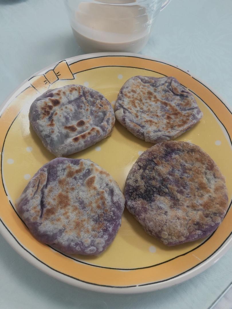 超快手不揉面不放油的低脂奶香紫薯饼