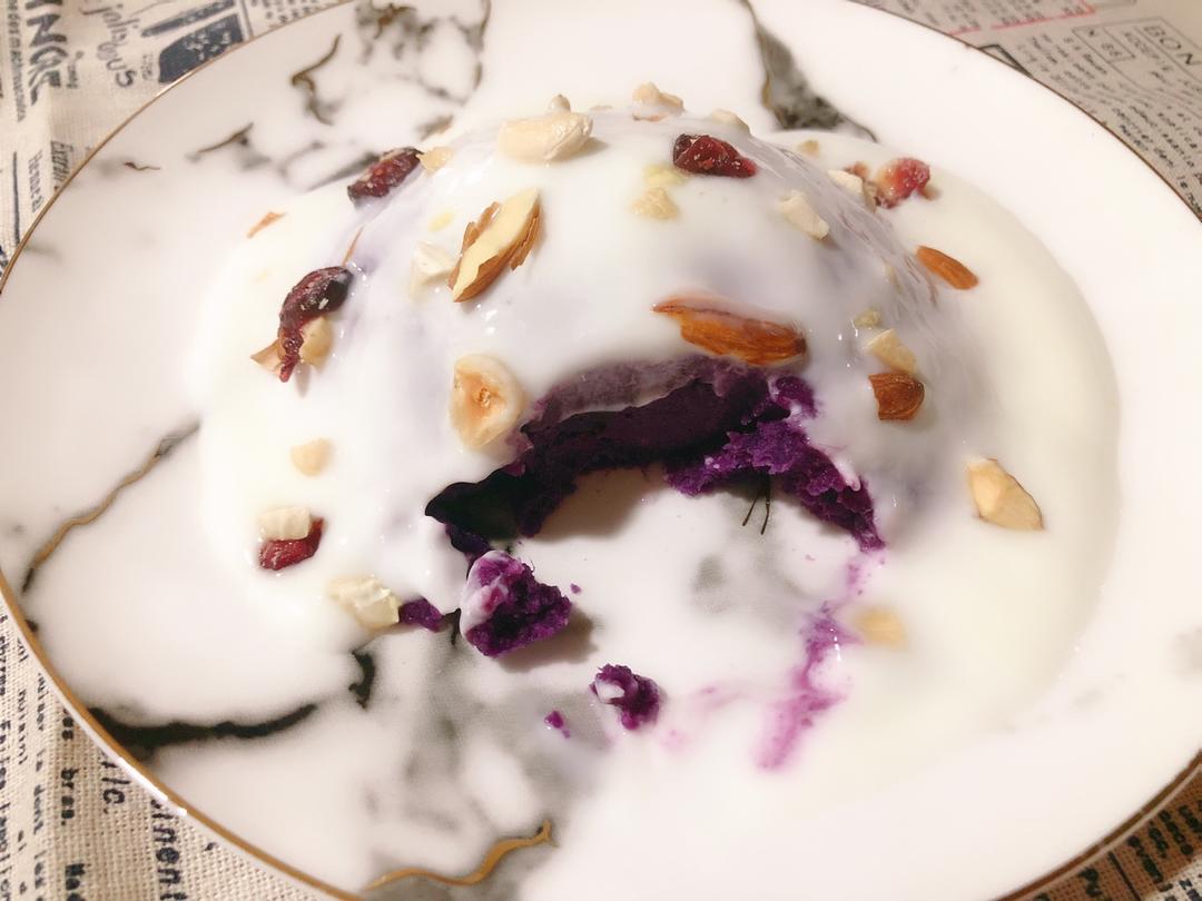 【酸奶果仁紫薯泥】简易甜点 瘦身健胃