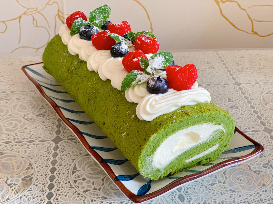 倪尐姊丶做的完美抹茶蜜豆蛋糕卷
