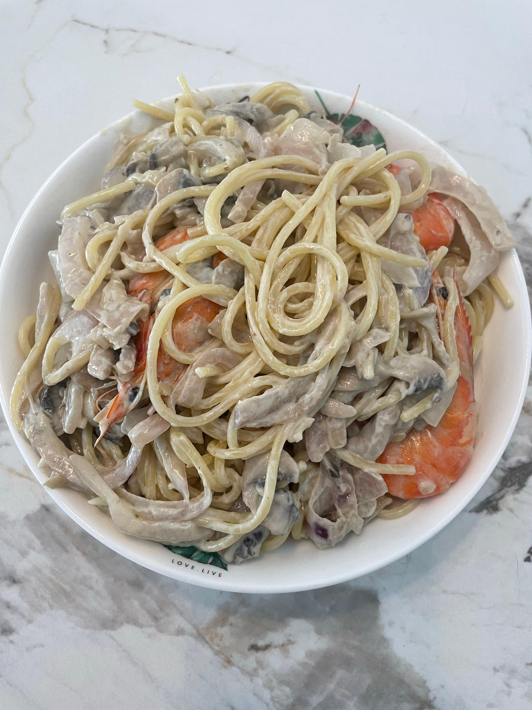 奶油蘑菇虾仁意大利面