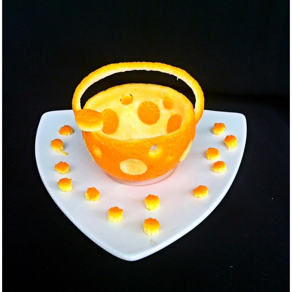 婉跃儿做的橙皮花篮盘饰拼盘摆盘(巧去橙皮)