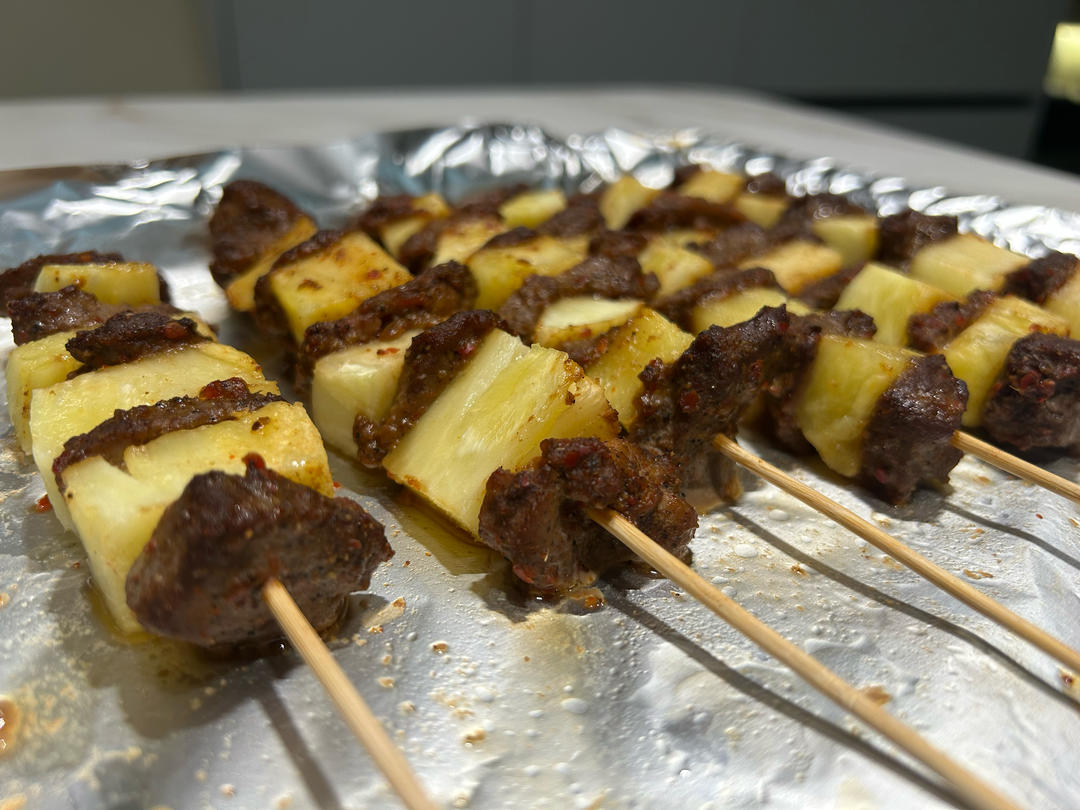 减脂期也可以吃的空气炸锅版菠萝牛肉串