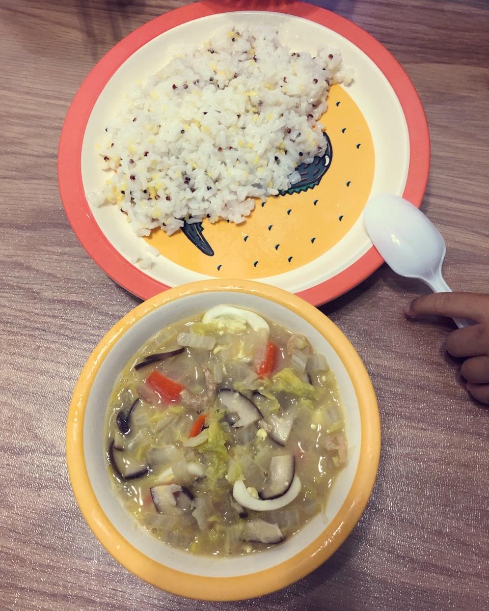 红薯焖软饭+上汤娃娃菜