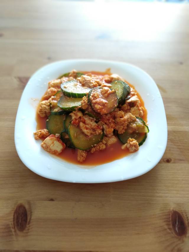 低卡减脂瘦身菜_ 黄瓜鸡蛋炒豆腐