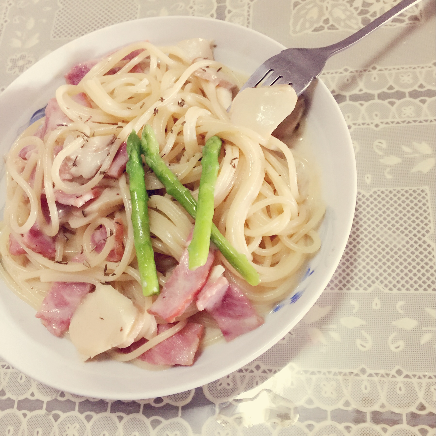 白蘑菇奶油培根意面