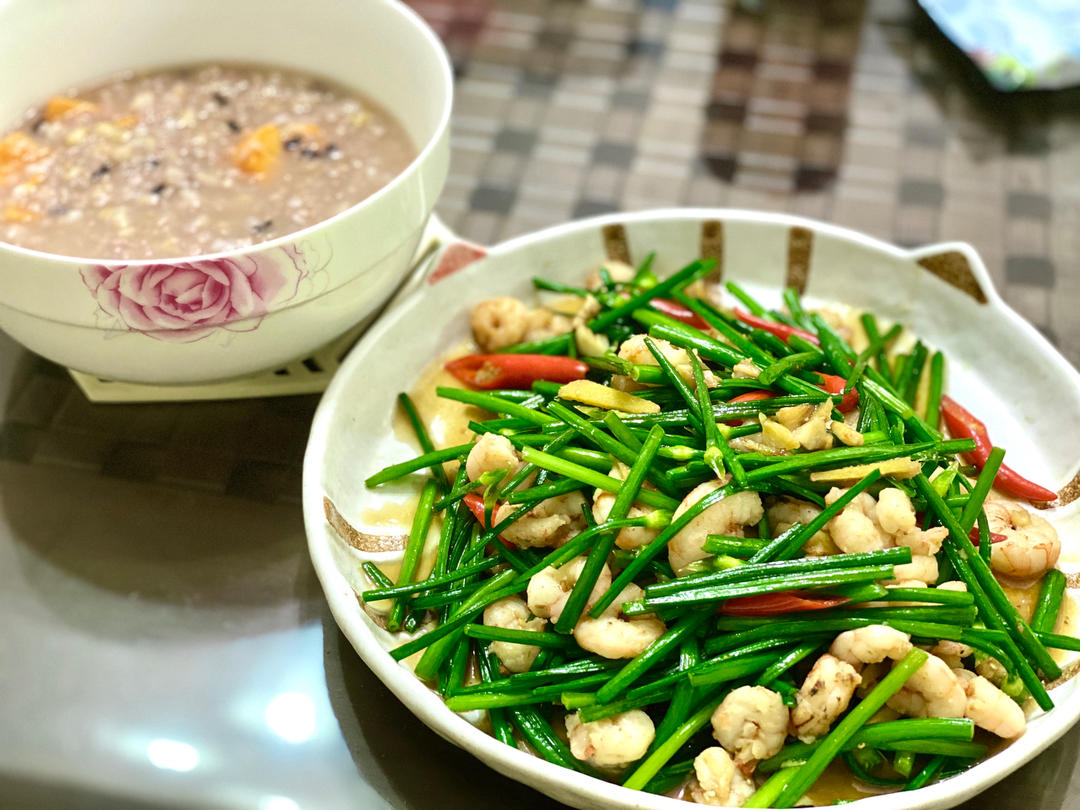虾仁炒韭菜花