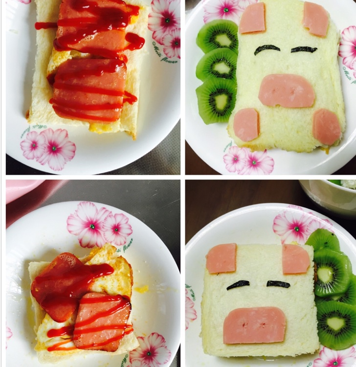 茶茶的创意早餐—小猪三明治