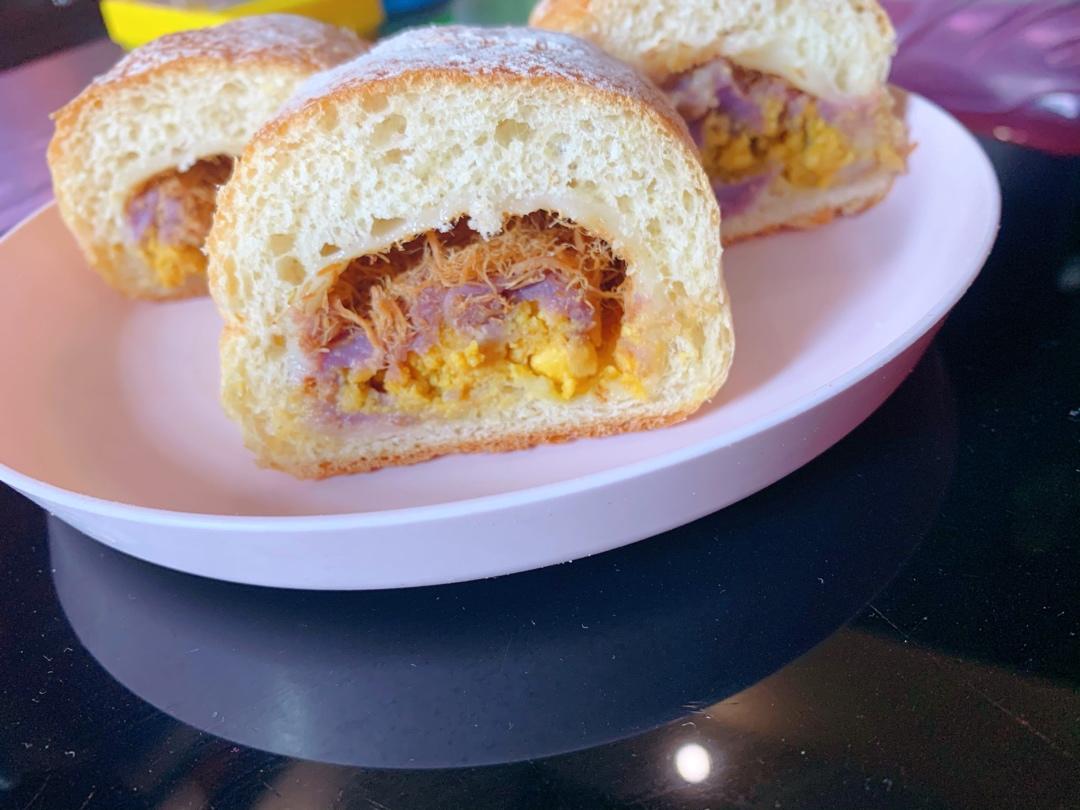 蛋黄芋泥肉松麻薯欧软包（黑麦欧软）软欧包-无需手套膜，低糖少油健康版