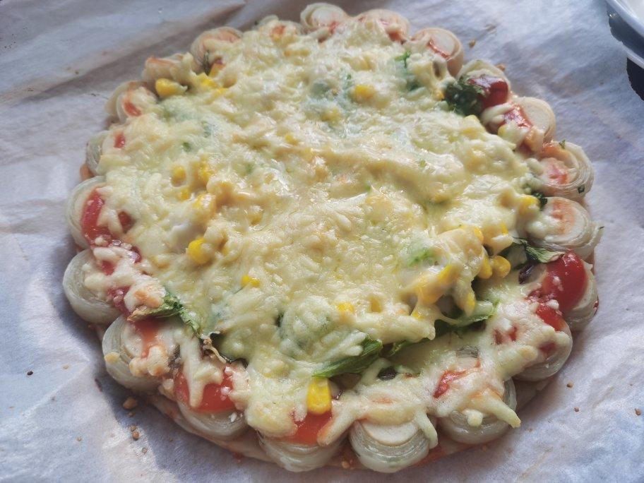 2张手抓饼皮搞定1个披萨——奥尔良鸡肉披萨