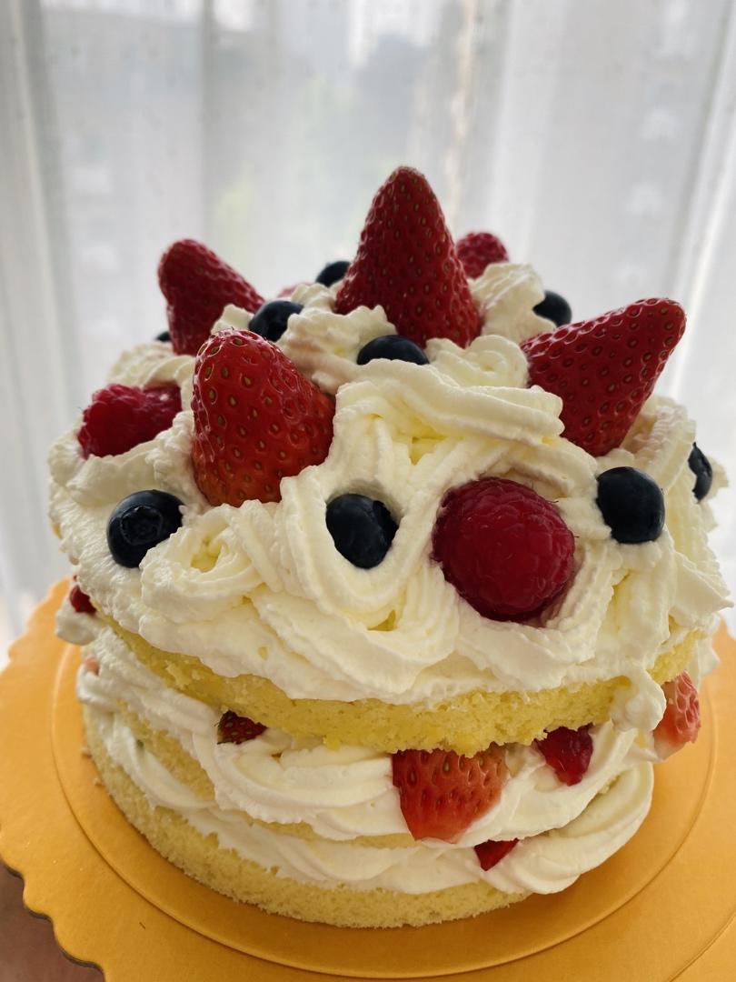 不会抹奶油也可以做的水果裸蛋糕～