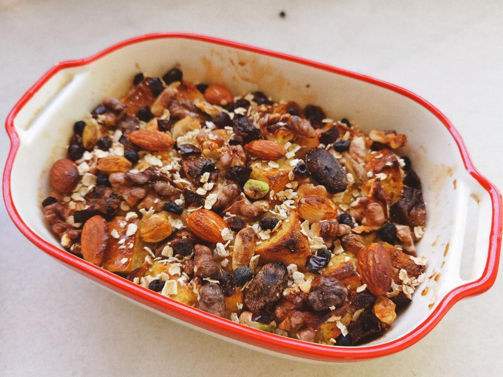 燕麦坚果土司布丁的做法