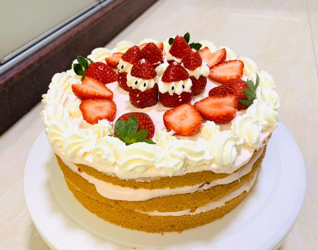 圣诞草莓雪人 红丝绒戚风裸蛋糕