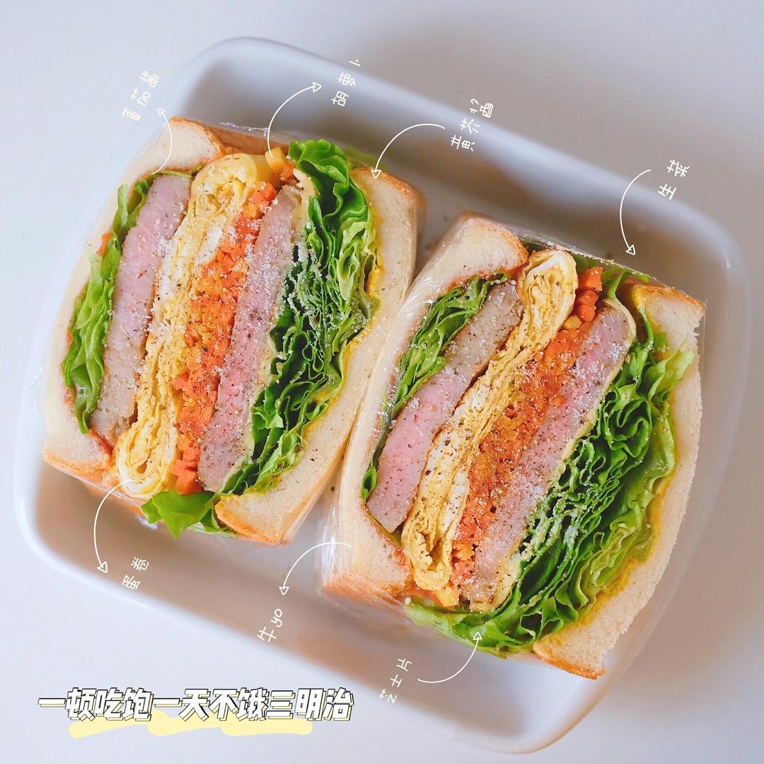 如何做超厚的沼三明治~详细tip！牛油果鸡蛋午餐肉三明治~